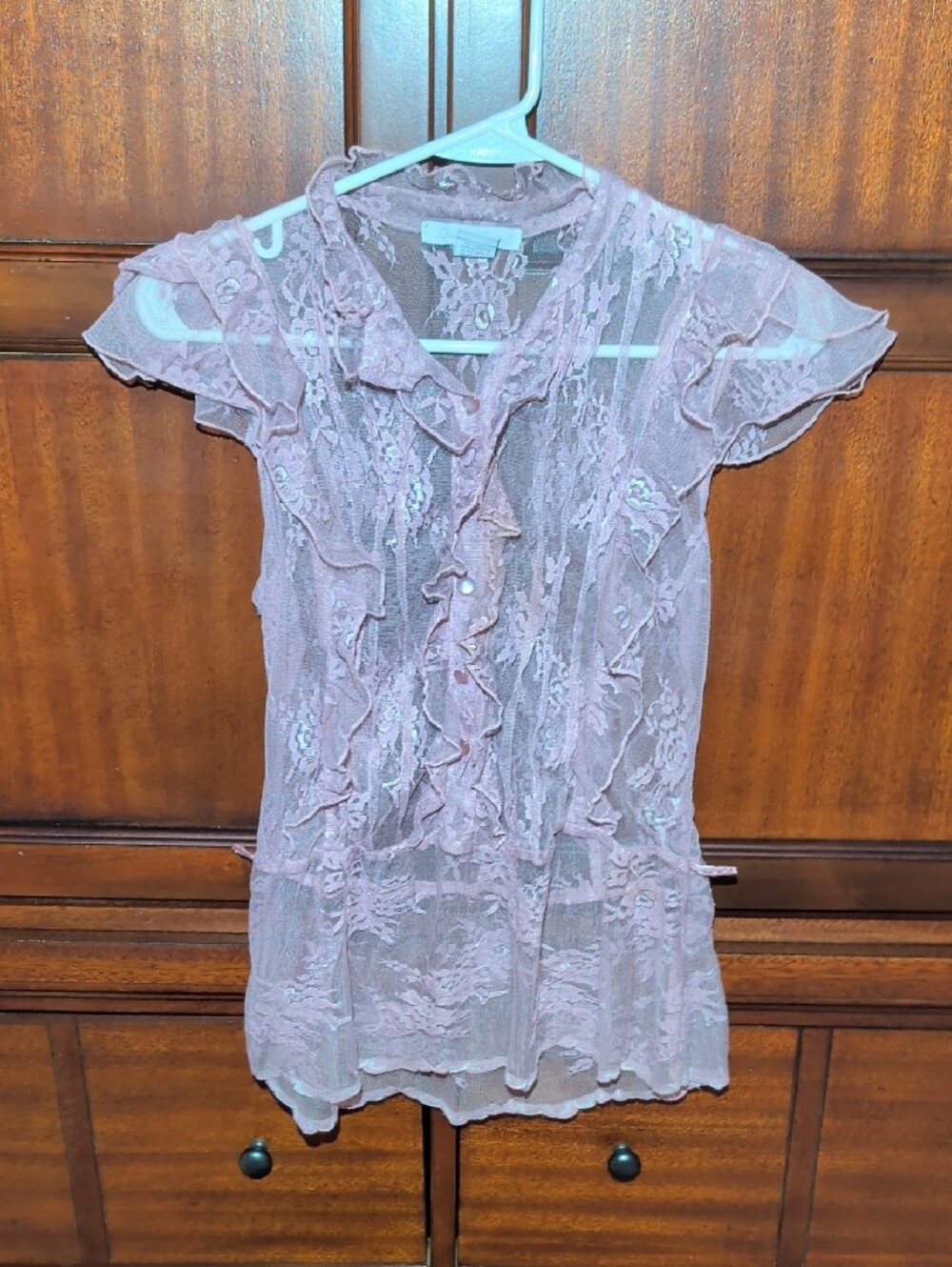 Delicate Pink Lace Ruffle Sleep Top - Picture 2 of 9